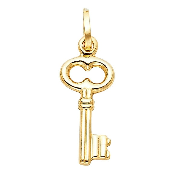14k Yellow Gold Key to My Heart Skeleton Key Pendant Locksmith Key Escape Charm Jewelry Female