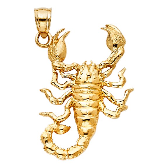 14k Yellow Gold Killing Sting Deadly Scorpion Pendant Scorpio Sign Scary Charm Jewelry Female Unisex