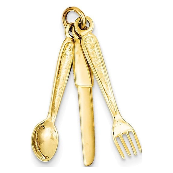 14k Yellow Gold Knife Fork and Spoon Charm - 1.6 Grams - Measures 28.7x14.2mm