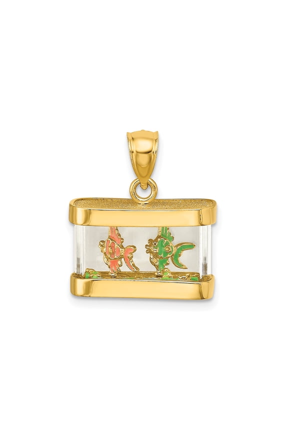 14k Yellow Gold Koi Fish Pendant Charm with Enamel, 3D Moveable Design