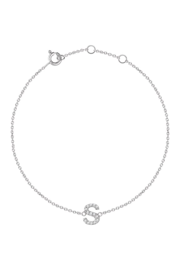 14k Yellow Gold L Polished .04 Dwt Diamond 6-7 Inch Initial Bracelet