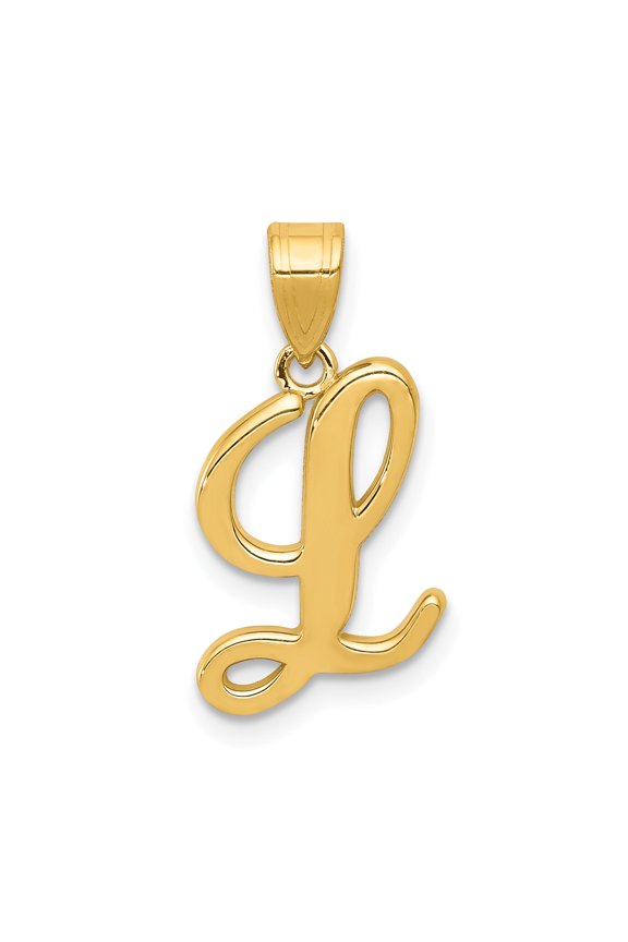 14k Yellow Gold L Script Initial Charm Pendant