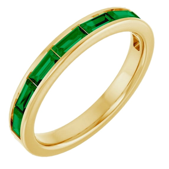 14k Yellow Gold Lab Created Emerald Straight Baguette 4x2mm Polished Lab-grown Emerald Stackable Ring Size 7 Stackable R