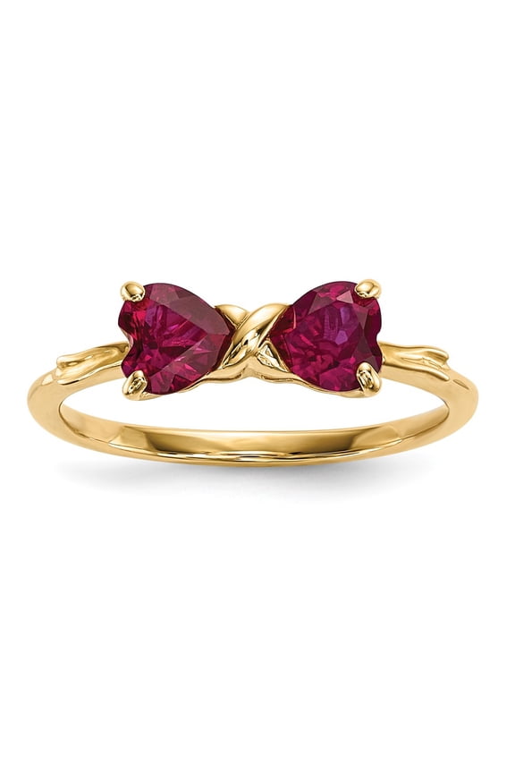 14k Yellow Gold Lab Created Ruby Bow Ring Fine Jewelry For Women Gifts For Her, Size 7