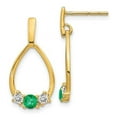 thumbnail image 1 of 14k Yellow Gold Lab Grown Diamond & Created Emerald Post Dangle Earrings, 1 of 1