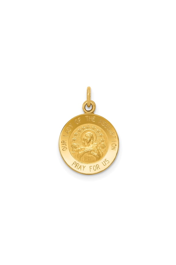 14k Yellow Gold Our Lady of the Assumption Pendant Medal for Women or Unisex, Catholic Religious Necklace Symbolizing Faith and Protection, Virgin Mary Devotional Jewelry