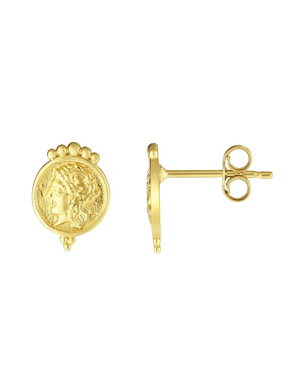 14k Yellow Gold Lady Head Stud Earrings