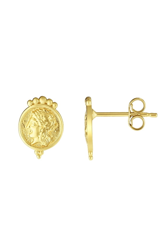 14k Yellow Gold Lady Head Stud Earrings