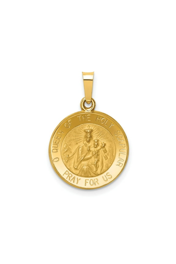 14k Yellow Gold Our Lady of Mount Carmel Pendant for Women or Unisex, Catholic Scapular Medal Necklace, Religious Christian Jewelry Symbolizing Faith and Protection