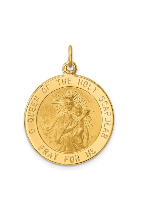 14k Yellow Gold Our Lady of Mount Carmel Scapular Medal Pendant, Catholic Devotional Jewelry for Women or Unisex Wear, Religious Symbol of Faith and Protection