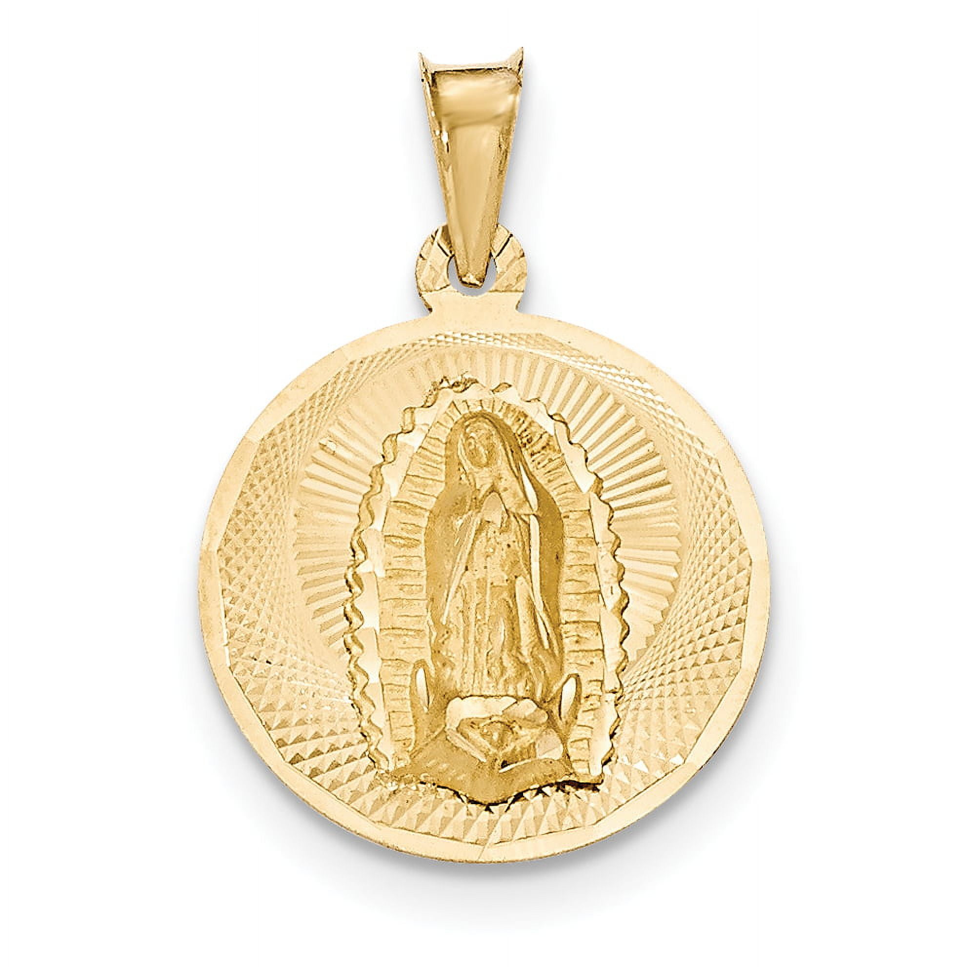 14k Yellow Gold Lady Of Guadalupe Circle Pendant Charm Necklace