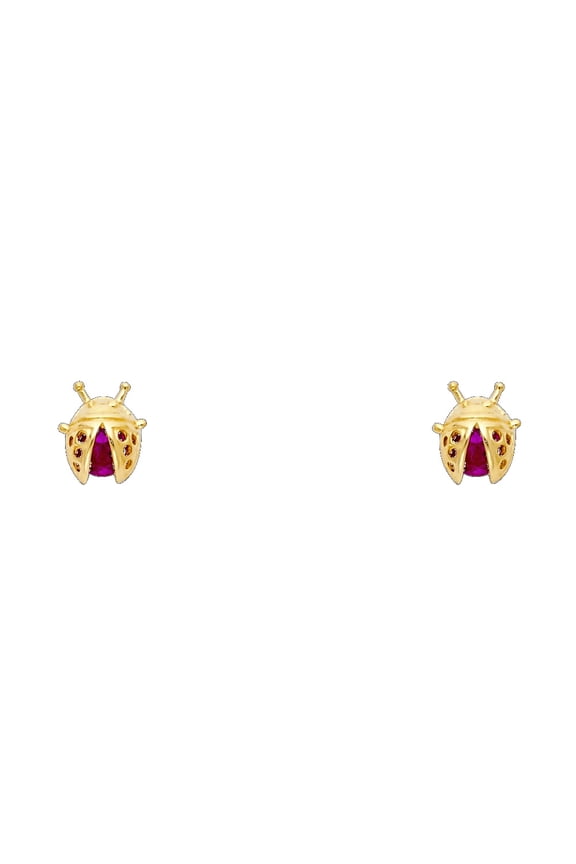 14k Yellow Gold Ladybug Stud Studded Animal Garden Earrings Jewelry Female Unisex