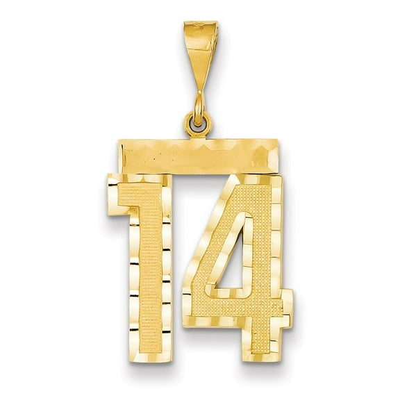 14k Yellow Gold Large Brushed Diamond-cut Number 14 Charm Pendant