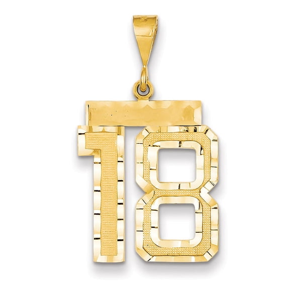 14k Yellow Gold Large Brushed Diamond-cut Number 18 Charm Pendant