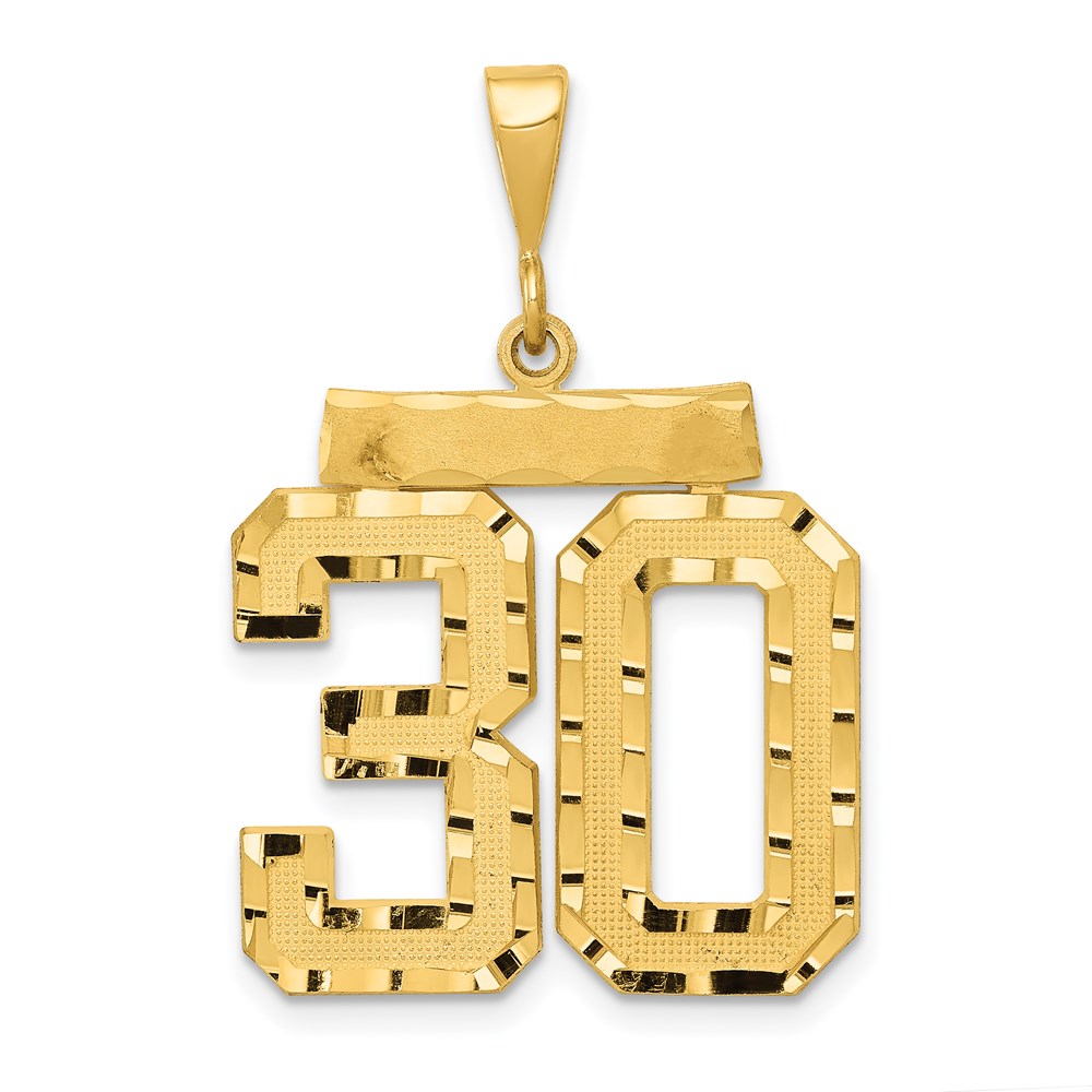 14k Yellow Gold Large Diamond Cut Number 30 Charm Pendant Fine Jewelry ...