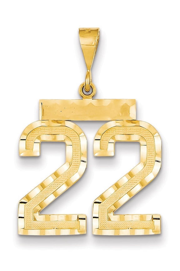 14K Yellow Gold Large Brushed Diamond-cut Number 22 Charm