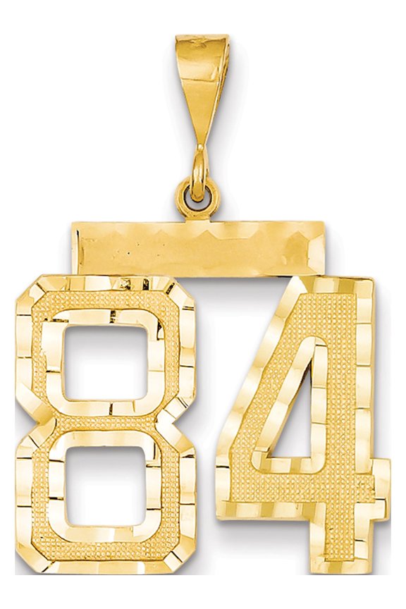 14K Yellow Gold Large Brushed Diamond-cut Number 84 Charm