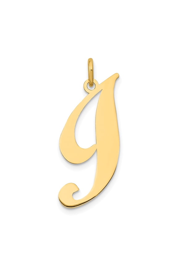14k Yellow Gold Large Fancy Script Initial I Charm