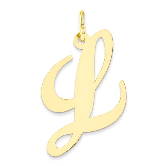 14k Yellow Gold Large Fancy Script Initial L Charm Pendant