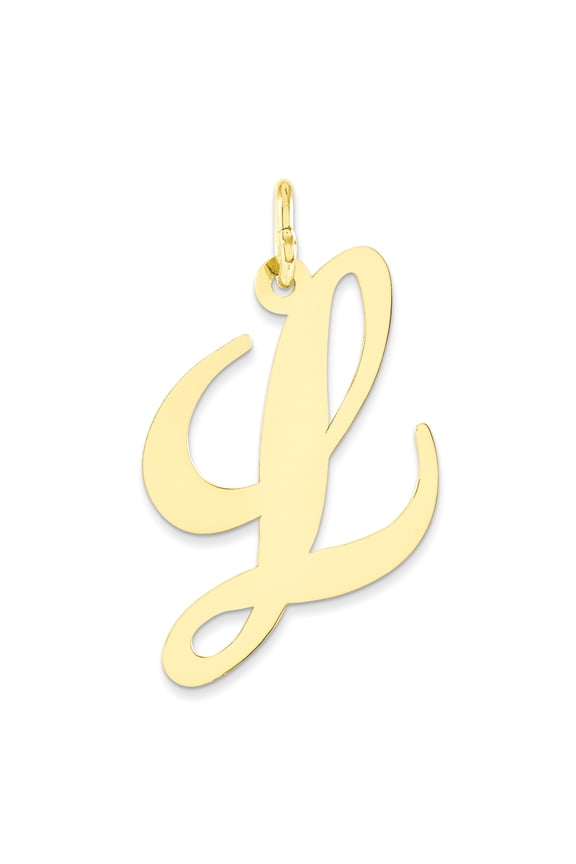 14k Yellow Gold Large Fancy Script Initial L Charm Pendant