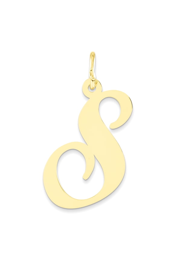 14k Yellow Gold Large Fancy Script Initial S Charm Pendant