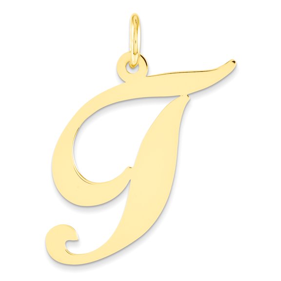 14k Yellow Gold Large Fancy Script Initial T Charm Pendant