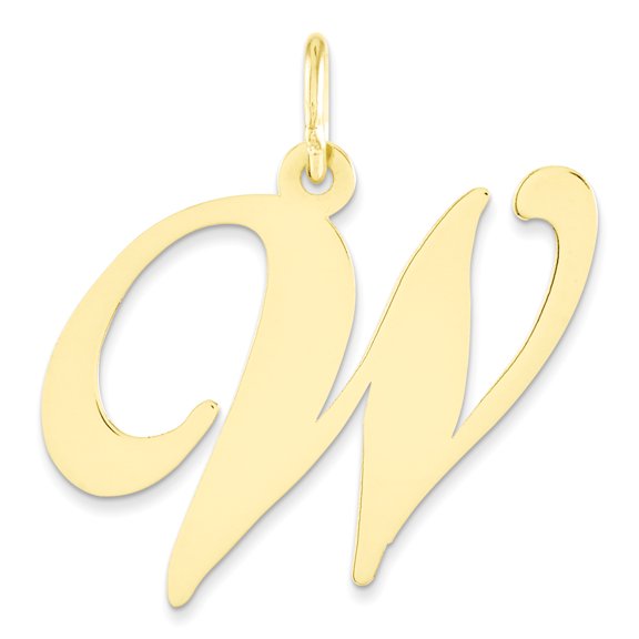 14k Yellow Gold Large Fancy Script Initial W Charm Pendant