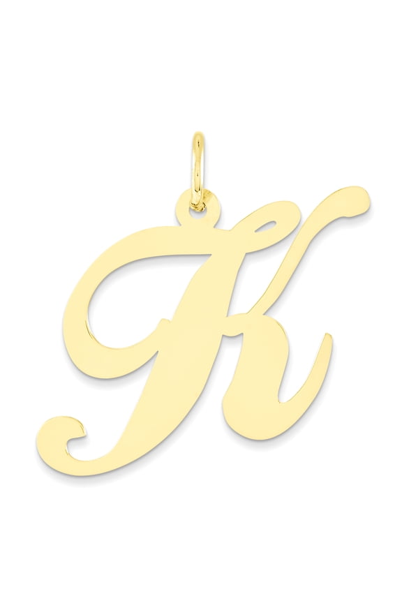 14k Yellow Gold Large Fancy Script Letter K Initial Charm Pendant