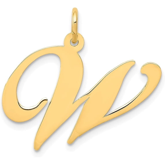 14k Yellow Gold Large Fancy Script Letter W Initial Charm