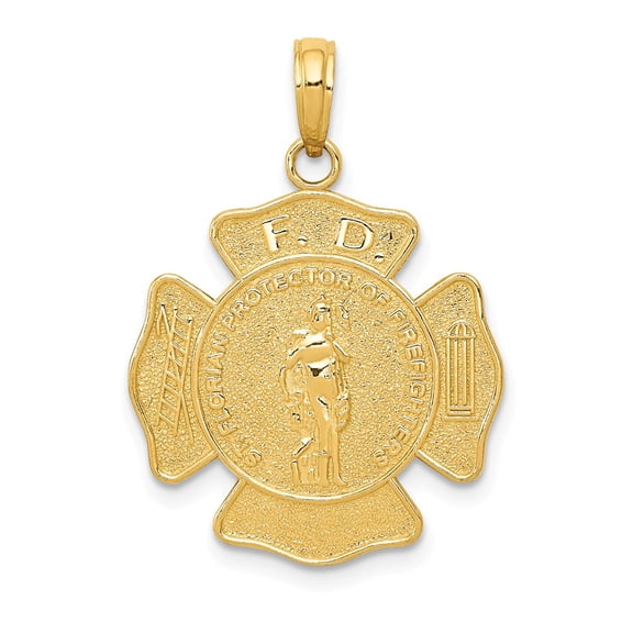 14k Yellow Gold Large Fire Department Badge Pendant