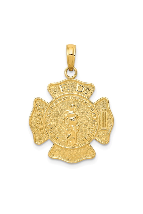 14k Yellow Gold Large Fire Department Badge Pendant
