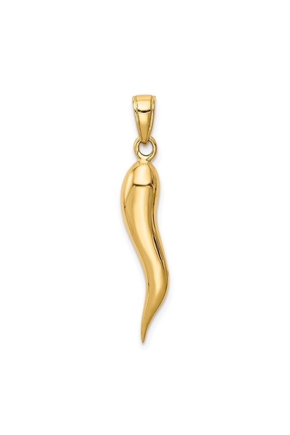 14k Yellow Gold Large Italian Horn Pendant - 3.0 Grams - Measures 33.5x21.4mm