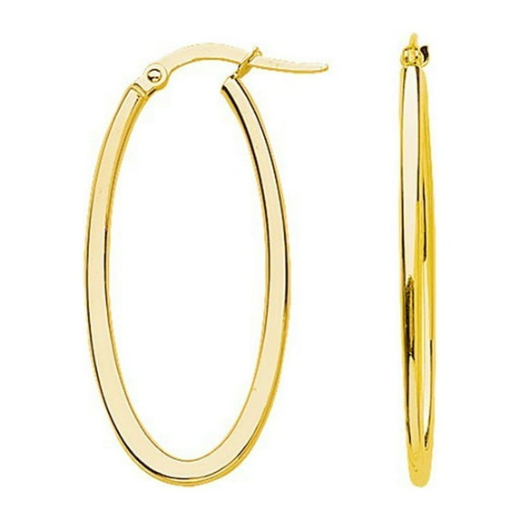 14k Yellow Gold Large Oval High Polish Euro Hoop Earrings - 1.5 Grams