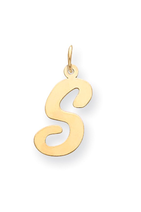 14k Yellow Gold Large Script Initial S Charm Pendant
