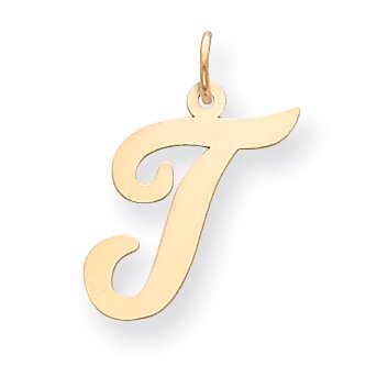 14k Yellow Gold Large Script Initial T Charm Pendant