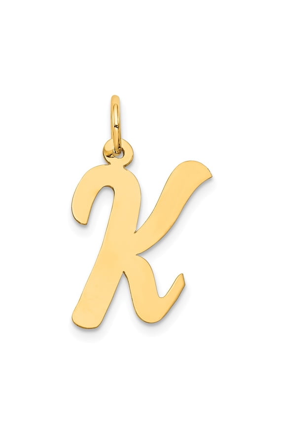 14k Yellow Gold Large Script Letter K Initial Charm Pendant