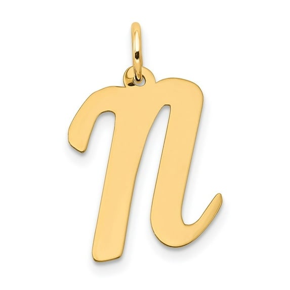 14k Yellow Gold Large Script Letter N Initial Charm Pendant