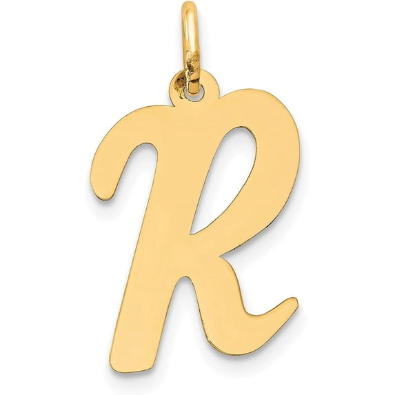 14k Yellow Gold Large Script Letter R Initial Charm