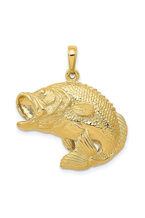 14k Yellow Gold Largemouth Bass Pendant for Men or Unisex, Realistic Fish Necklace for Anglers, Outdoor Lifestyle Jewelry, Nature Symbol, Wildlife Style Charm