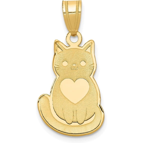 14k Yellow Gold Laser Cut Cat with Heart Charm