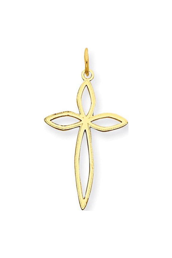 14k Yellow Gold Laser Designed Passion Cross Charm Pendant