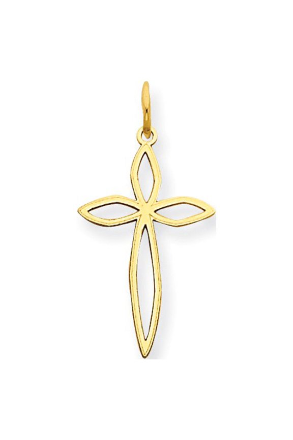 14k Yellow Gold Laser Designed Passion Cross Charm Pendant