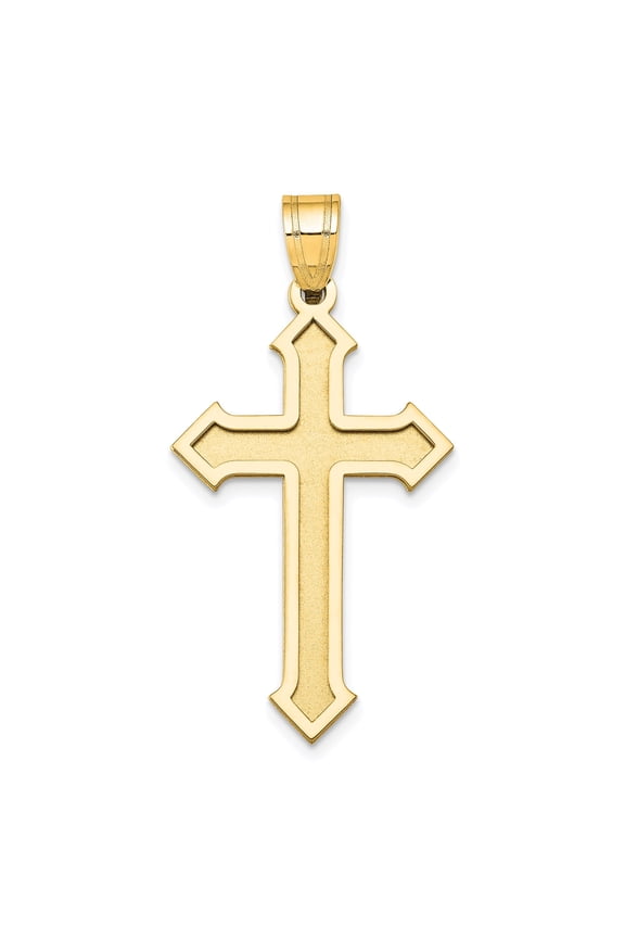 14k Yellow Gold Latin Cross Pendant with Beveled Edges and Polished Finish for Women or Unisex Wear, Religious Christian Catholic Jewelry for Baptism or Confirmation