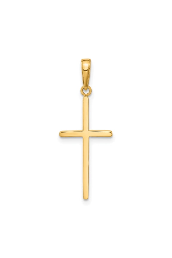 14k Yellow Gold Latin Cross Pendant Necklace for Men and Women Sleek Minimalist Religious Jewelry Slender Polished Design Daily Wear Spiritual Faith Symbol