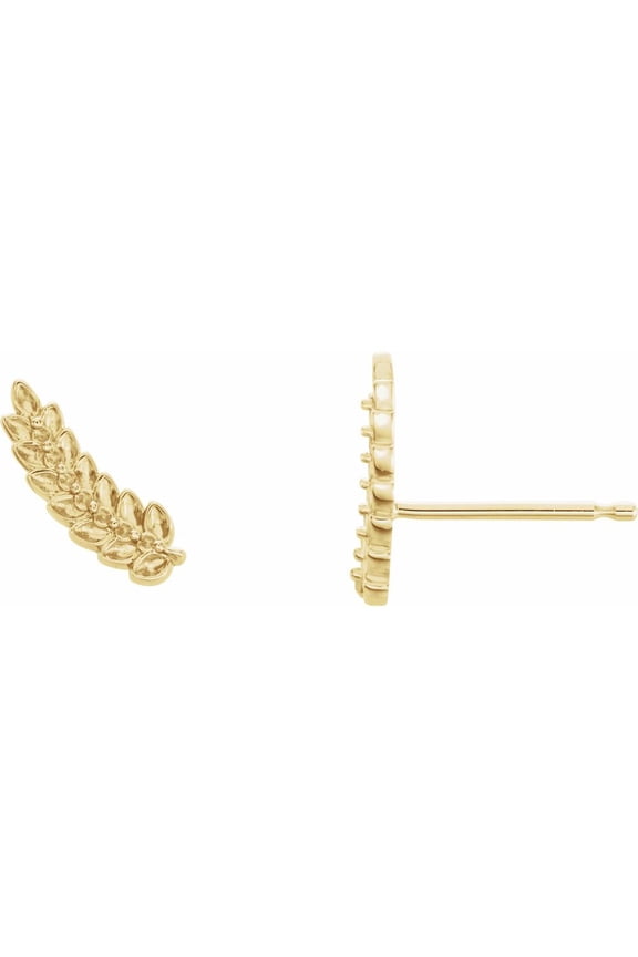 14k Yellow Gold Leaf Ear Climber For Earrings Mounting Fine Jewelry For Women Gifts For Her (Right Side Mounting Only, Not All Stones Included)