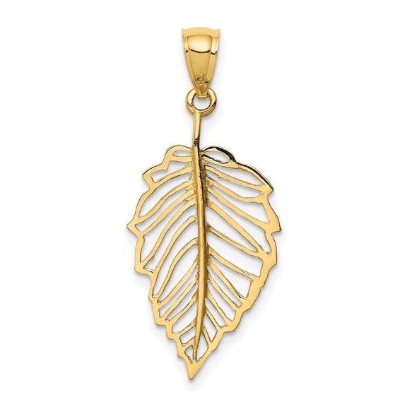 14k Yellow Gold Leaf Pendant for Women, Openwork Nature-Inspired Charm with Botanical Design, Lightweight Symbol of Growth, Modern Boho Minimalist Jewelry Piece