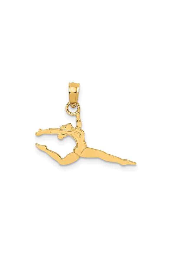 14k Yellow Gold Leaping Gymnast Pendant for Women, Athletic Charm Necklace Symbolizing Strength, Grace, and Dedication to Gymnastics