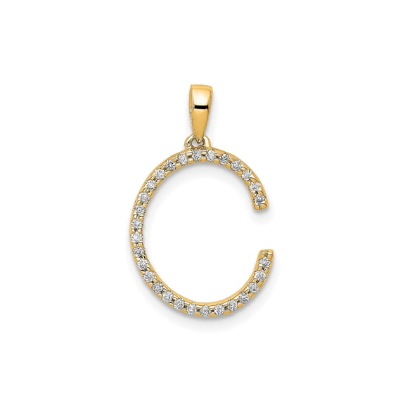 14k Yellow Gold Letter C Monogram Pendant Charm with Cubic Zirconia for Women