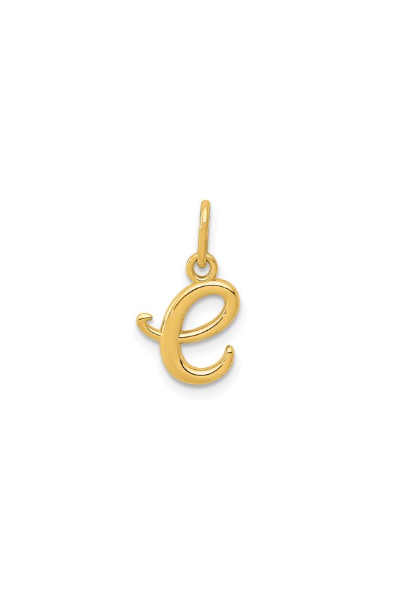 14k Yellow Gold Letter E Pendant for Women or Unisex, Polished Script Initial Charm, Dainty Alphabet Monogram Accent, Personalized Jewelry for Necklace or Bracelet