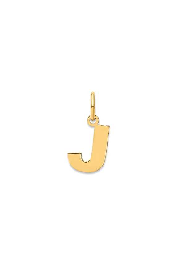 14k Yellow Gold Letter J Pendant Charm for Necklace or Bracelet, Polished Block Initial Jewelry for Men and Women, Unisex Personalized Symbol of Identity and Name Style